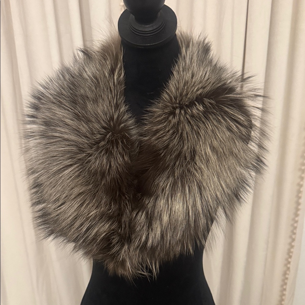 Real silver Fox fur collar scarf clip on